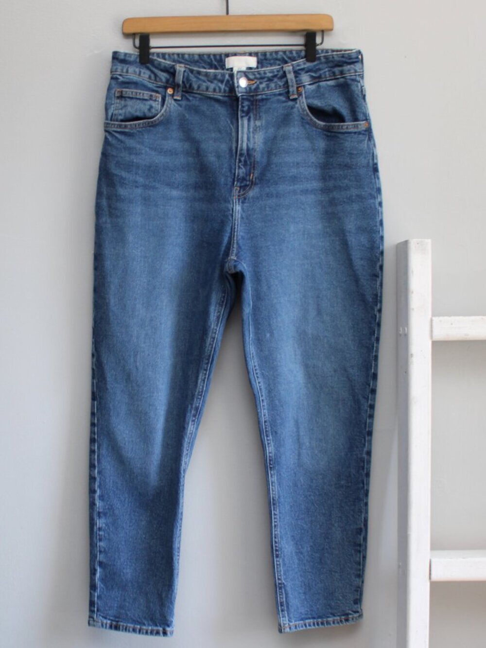 H&M Mom Slim Fit High Waist Ankle Jeans Blue Cotton Denim Women's Size 14